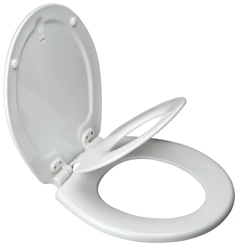 Bemis 483SLOW-000 14-3/8 x 16-3/4, White Molded Wood/Plastic, Closed Front, Round, Toilet Seat