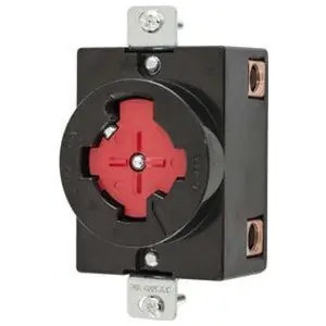 Hubbellock HBL20443 Receptacle 30A 480V 3P4W Spring-Loaded Safety Shutter Black Phenolic Housing Red Center Insert