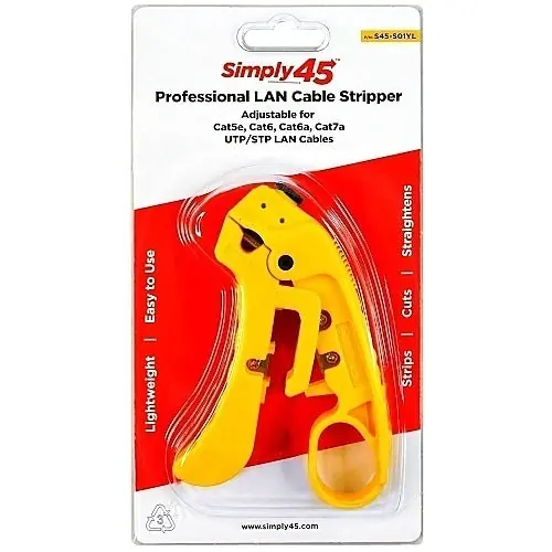 Simply45 S45-S01YL Adjustable LAN Cable Stripper for Shielded and Unshielded Cat7a, Cat6a, Cat6, Cat5e