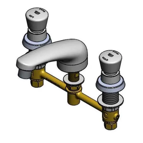 T&S Brass Faucets B-2991-VR Lavatory Metering Faucet, Three Hole, Push Button, Deck Mount - Concealed, 1/2 inch NPSM Male Inlets