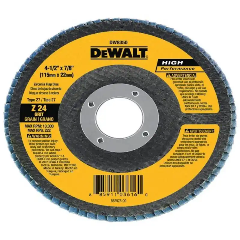 DeWalt DW8350 Flap Disc 4-1/2 x 7/8 24 Grit Zirconia T27 Flap Disc
