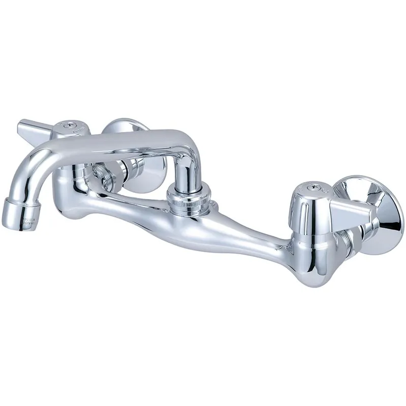 Central Brass 0047-TA Two Handle Wall-Mount Kitchen Faucet With 6 Tube Swivel Spout