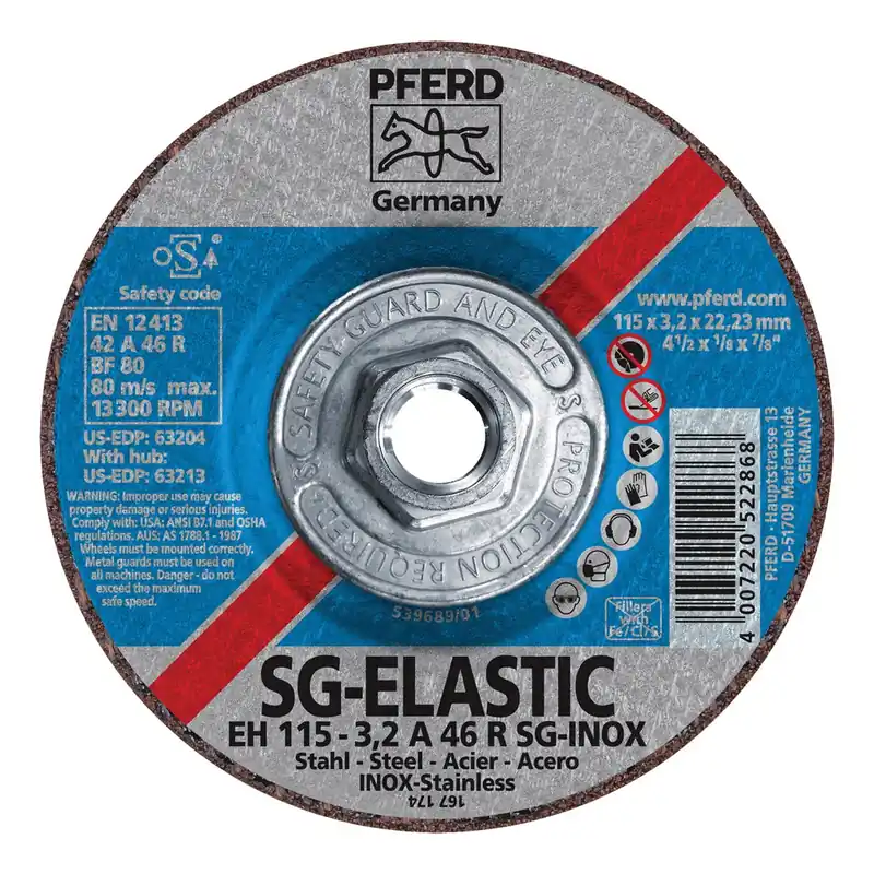 PFERD 69901286 Performance Line SG-ELASTIC Depressed Center Wheel 4-1/2 in Diameter 46 Grit