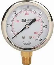 Weiss Instruments LF251-060-4L Liquid Filled Pressure Gauge 2-1/2 Dial 1/4 NPT Bottom 0-60 PSI