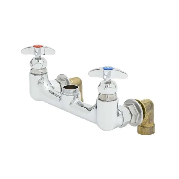 T&S Brass Faucets B-0290-LN Swivel Outlet 8-Inch Wall Mount Big-Flo Mixing Faucet with Inlet Elbows