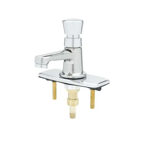 T&S Brass Faucets B-0712-4DP Sill Metering Faucet Single Hole Push Button Deck Mount 1/2 inch NPSM Male Inlets