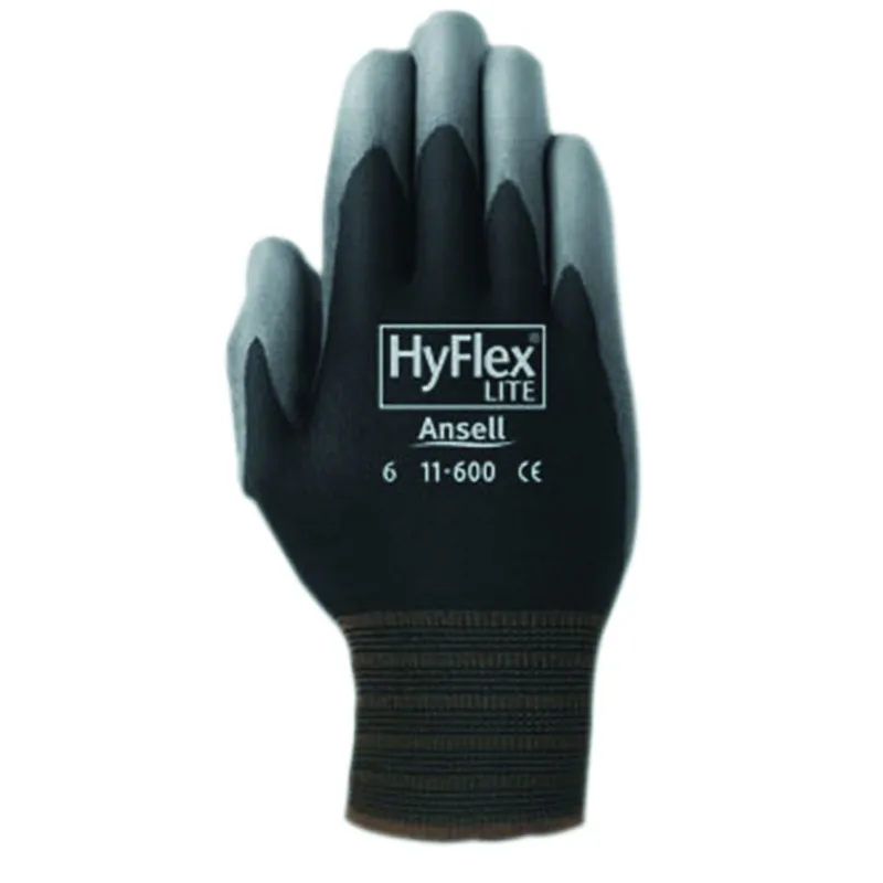 Ansell 205653 HyFlex Size 9 Plastic Glove in Black, Gray and White