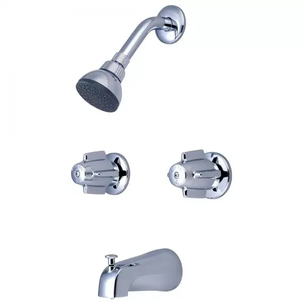 Central Brass 80997 Commercial Two Canopy Handle Tub & Shower Faucet Trim 1.5 GPM 8 Centers 1/2 IP or Copper Sweat Union Inlets