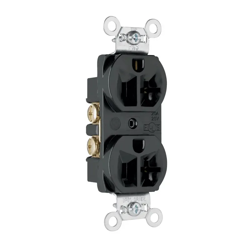 Pass & Seymour 5362-BK Hard Use Spec-Grade Duplex Receptacle, Back and Side Wire, 20A, 125VAC