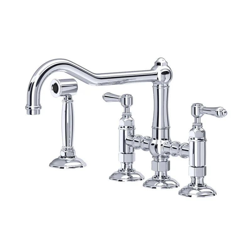 Rohl A1458LMWSAPC-2 Acqui Two Handle Bridge Kitchen Faucet with Side Spray in Polished Chrome