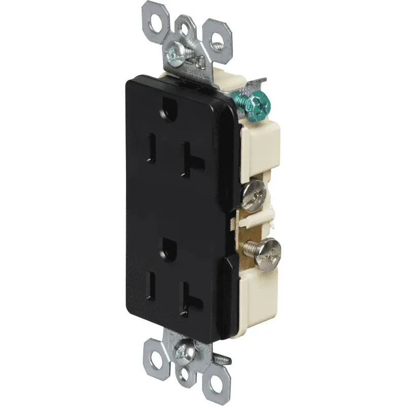 Pass & Seymour TR26342BK 20A Spec-Grade Tamper-Resistant Decorator Duplex Receptacle Side Wire 125 VAC