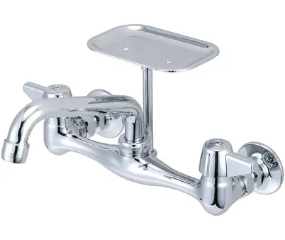 Central Brass 0048-UA Two Handle Wall-Mount Kitchen Faucet With 6 Tube Swivel Spout & Soap Dish