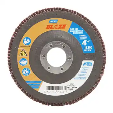 Norton 66261020633 Blaze Ceramic Alumina Coarse Grit Center Mount Fiberglass Flat Flap Disk