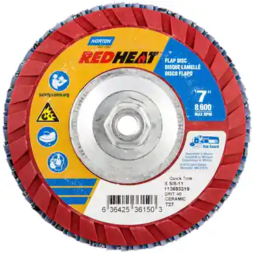 Norton 63642536150 Red Heat R961 Ceramic Alumina Extra Coarse Grit Arbor Thread Plastic Flat Flap Disc