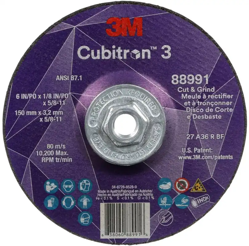 3M 7100313205 Cubitron 3 Cut and Grind Wheel 36+ Grit Type 27 6 X 1/8 X 5/8-11
