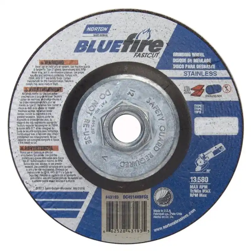 Norton 66252843193 BlueFire INOX/SS Zirconia Alumina Type 27 Grinding Wheel