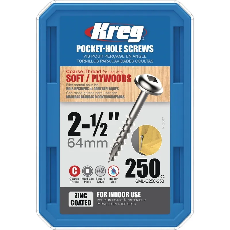 Kreg SML-C250-250 Kreg #8 2-1/2 In. Coarse Maxi-Loc Washer Head Zinc Pocket Hole Screw (250 Ct.)