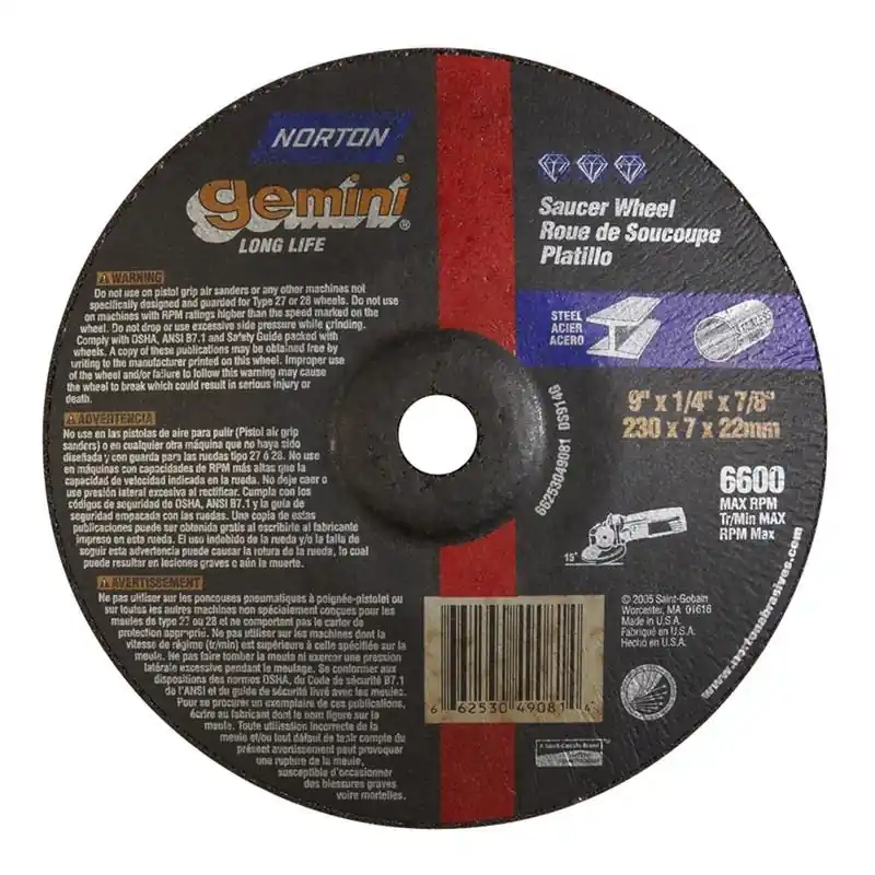 Norton 66253049081 T28 Gemini Depressed Center Wheel 9 in x 1/4 in 7/8 in