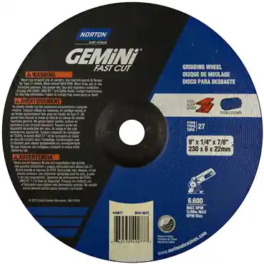 Norton 66253049077 Gemini Depressed Center Wheel 9 in Dia x 1/4 in THK 24 Grit