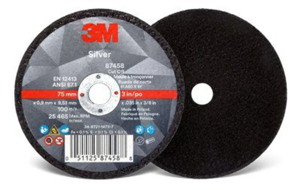 3M 7100139208 Silver Cut-Off Wheel 3 in x 0.035 in x 3/8 in