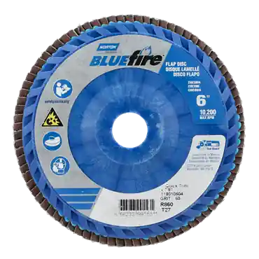 Norton 66623399153 BlueFire Zirconia Alumina Coarse Grit Center Mount Plastic Flat Flap Disc