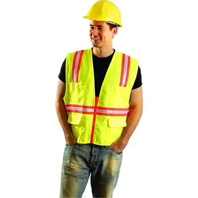OccuNomix LUX-XTRANS-YL Non-ANSI Contractor Style Solid Vests Large Hi-Viz Yellow; Orange Trim