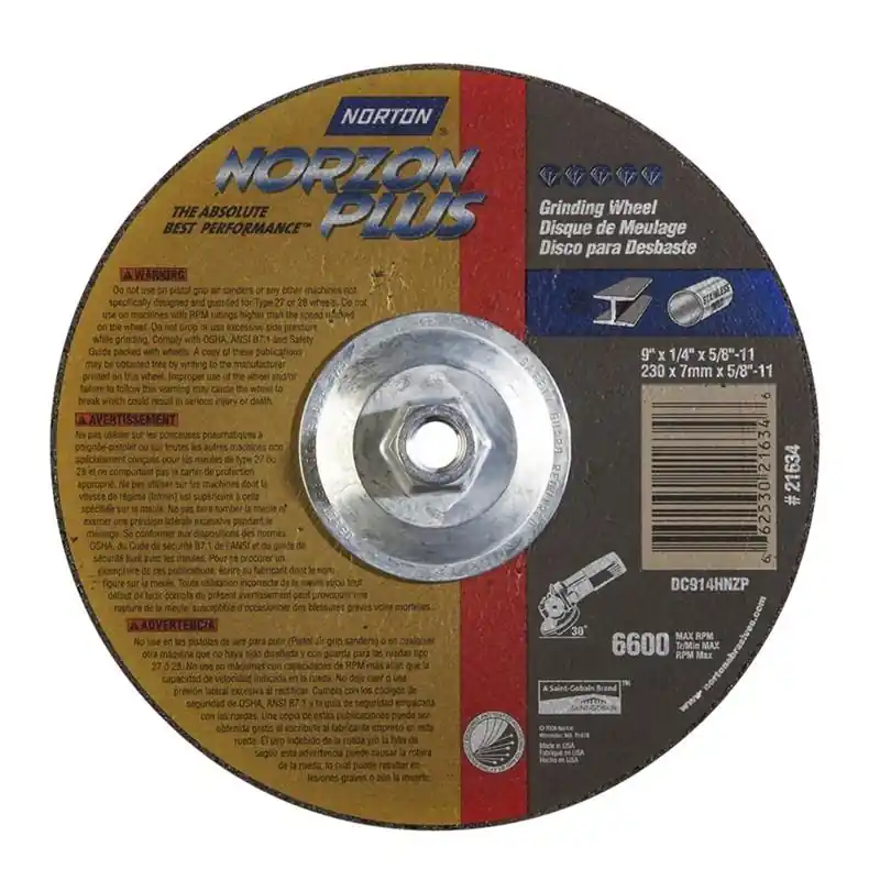 Norton 66253021634 NorZon Plus SGZ Type 27 Grinding Wheel 9 x 1/4 x 5/8-11