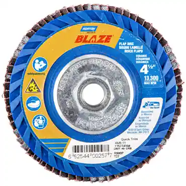 Norton 66254400259 Blaze Ceramic Alumina Coarse Grit Arbor Thread Plastic Flat Flap Disc