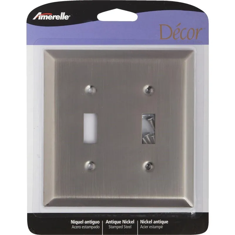 Amerelle 163TTAN 2-Gang Stamped Steel Toggle Switch Wall Plate Antique Nickel