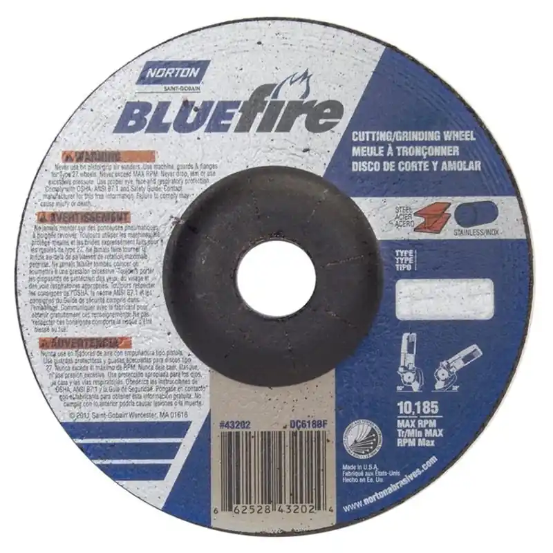 Norton 66252843202 Depressed Center Wheels Type 27 Blue Fire Zirconium Aluminum Oxide 6 x 1/8 x 7/8