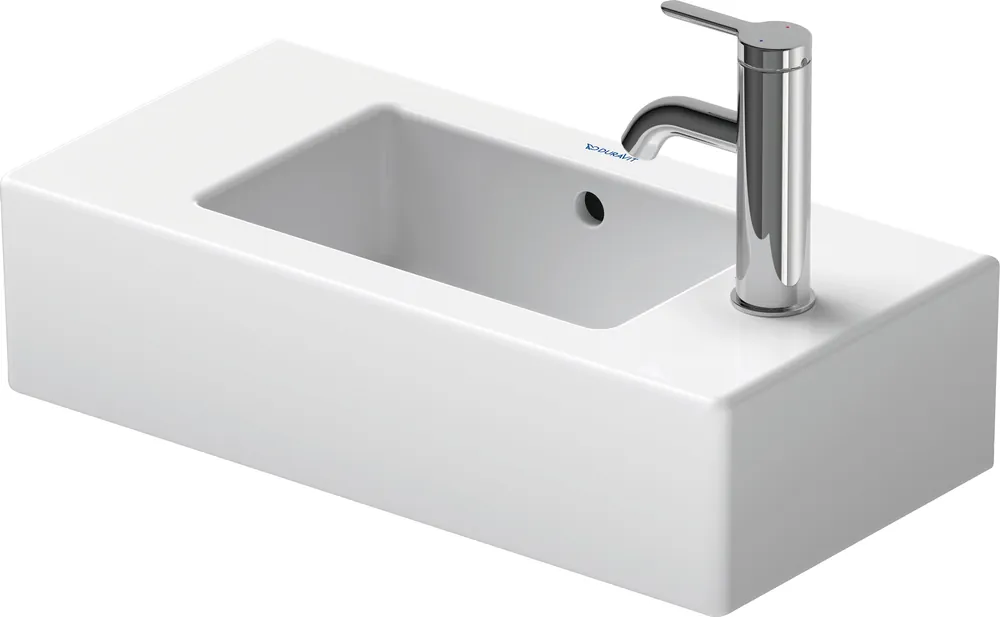 Duravit 0703500009 Vero 19 5/8 Rectangular Wall Mounted Sink in White with Single Faucet Hole and with Overflow