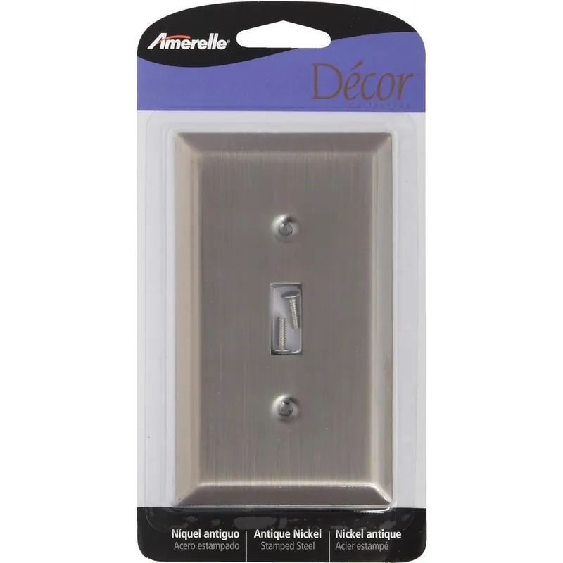 Amerelle 163TAN 1-Gang Stamped Steel Toggle Switch Wall Plate Antique Nickel
