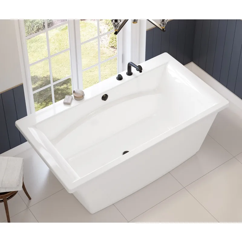 Maax 105742-000-001-100 Optik 6636 F Acrylic Freestanding Center Drain Bathtub in White with White Skirt