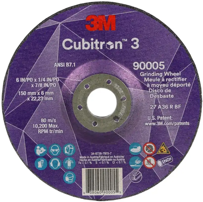 3M 7100313193 Cubitron 3 Depressed Center Grinding Wheel 36+ Grit 6 X 1/4 X 7/8