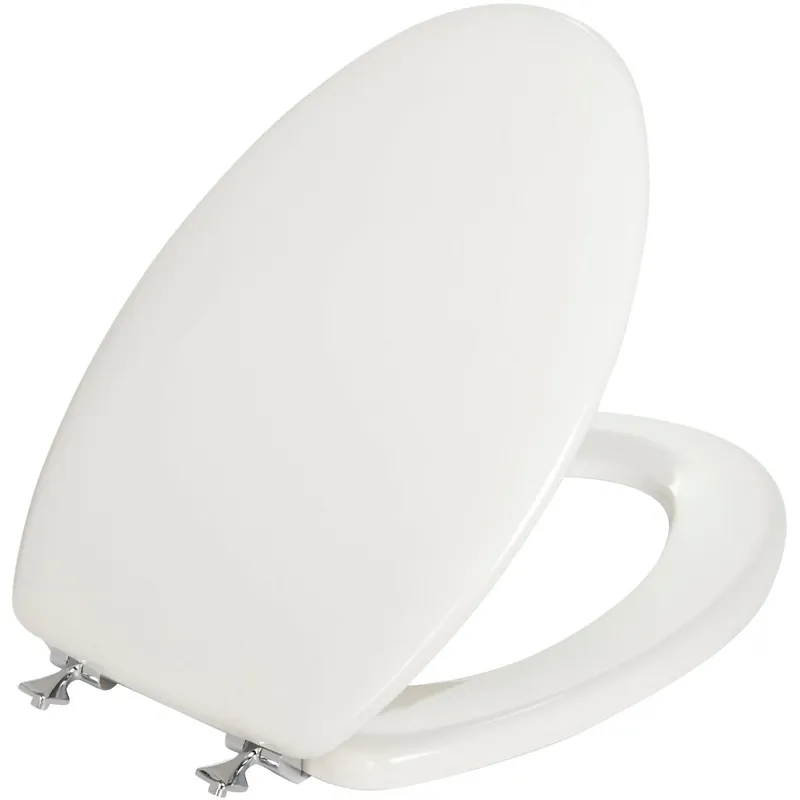 Mayfair 144CP-000 Elongated Closed Front Premium White Wood Beveled Toilet Seat with Chrome Hinges