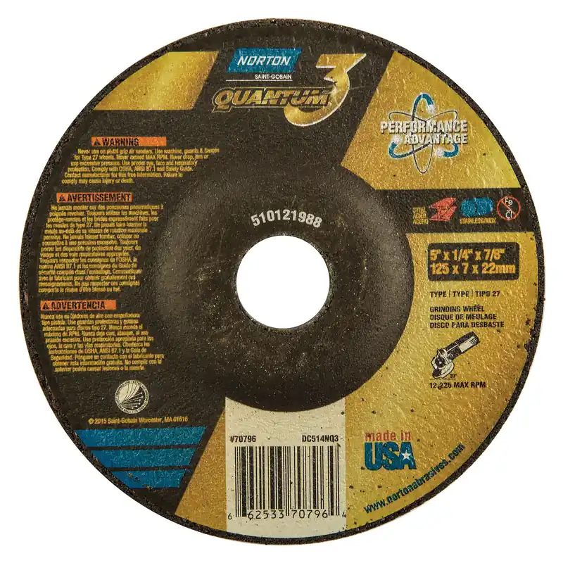 Norton 66253370796 Quantum3 SG Type 27 Grinding Wheel 5 in Diameter 20 Grit