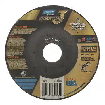Norton 66253370794 Quantum3 Ceramic Alumina 4-1/2 in Dia 20 Grit Resin Bonded Wheel