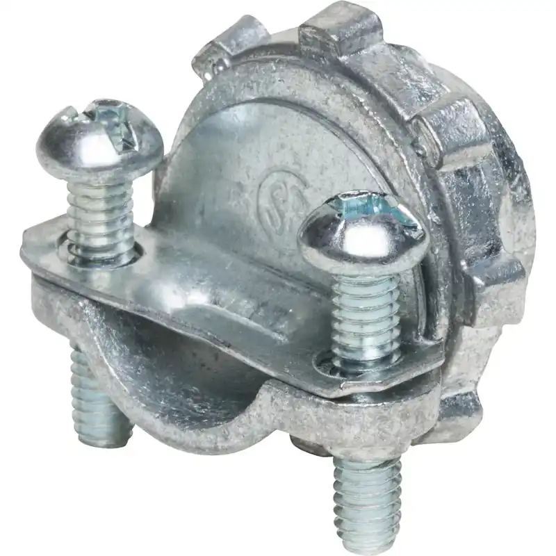 Arlington 8400 Straight Cable Connector With 0.4 In Dia Round End Stop, 1 In Trade, 1/2 In Knockout, 0.225 To 0.612 In Cable Openings, Die Cast Zinc