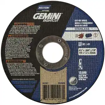 Norton 66252841999 Gemini RightCut INOX SS A Type 01 41 Right Angle Cut-Off Wheel