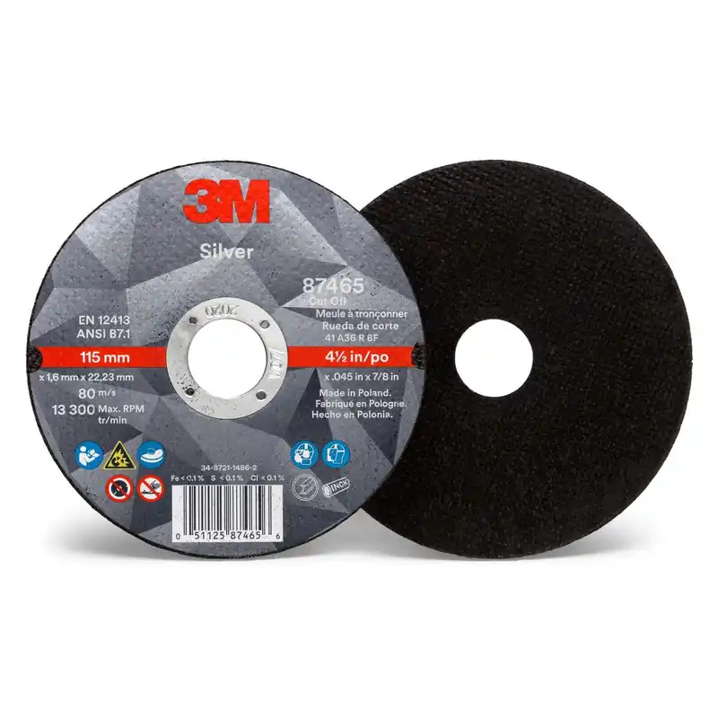 3M 7100139228 Silver Cut-Off Wheel, 4 1/2 x 0.045 x 7/8, 36 Grit