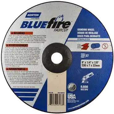 Norton 66252843188 BlueFire INOX/SS Zirconia Alumina Type 27 Grinding Wheel