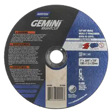 Norton 66252842000 Gemini RightCut INOX/SS A Type 01/41 Right Angle Cut-Off Wheel