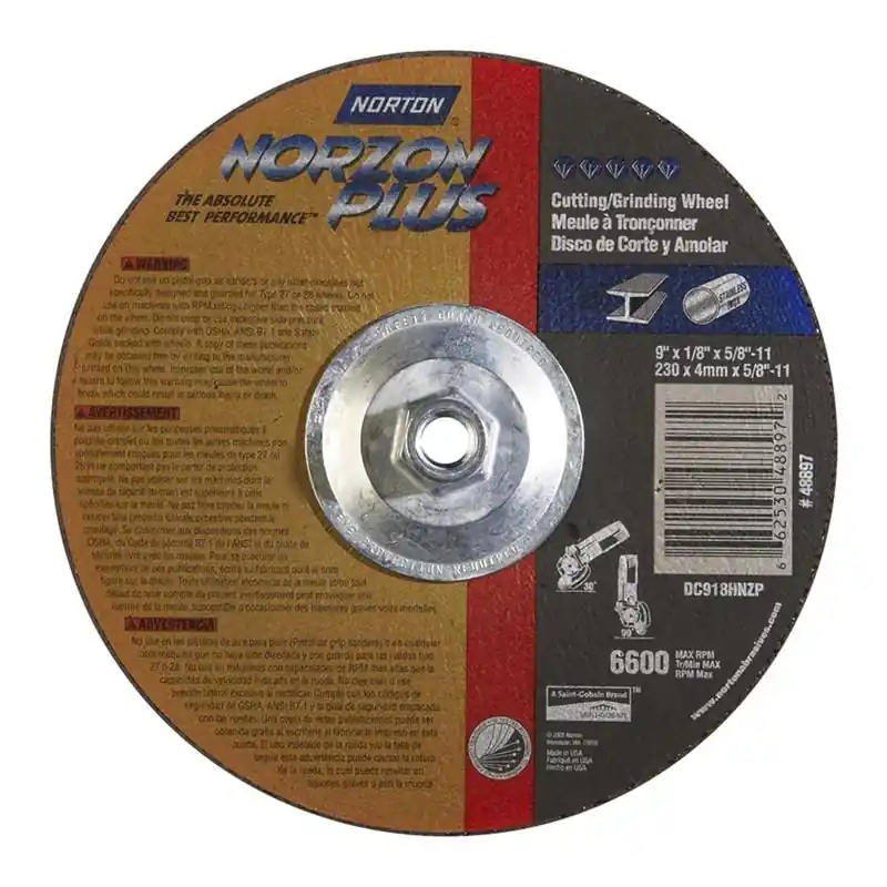 Norton 66253048897 NorZon Plus Depressed Center Wheel 9 x 1/8 x 5/8-11 RPM 6600