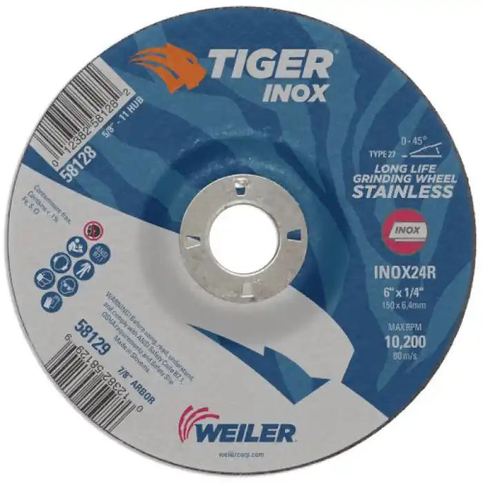 Tiger 58129 High Performance Grinding Wheel 6 In Diameter 1/4 In Thickness 24 Grit