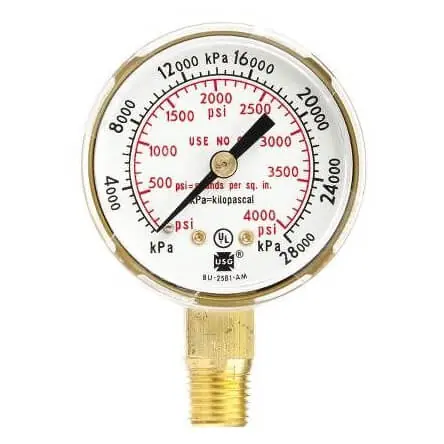 TurboTorch 14240019 Gauge, 2 4,000# High Pressure Gold Tint Oxy-Acetylene