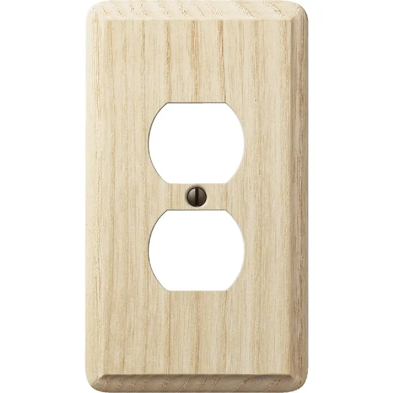 Amerelle 401D 1-Gang Solid Oak Outlet Wall Plate Unfinished Ash