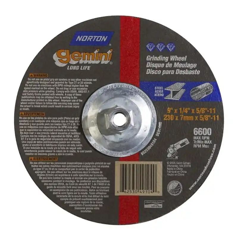Norton 66253049104 Gemini A Type 27 Grinding Wheel 9 x 1/4 x 5/8-11