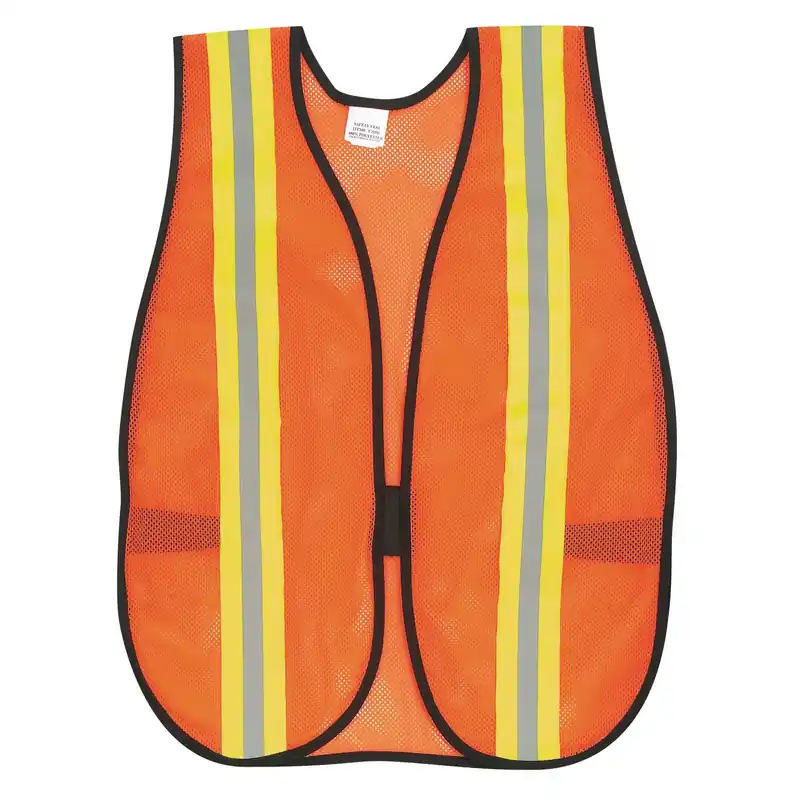 MCR Safety V201R Mesh Safety Vest, One Size Fits Most, Polyester, Fluorescent Orange, Hook and Loop Closure
