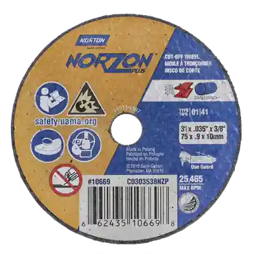 Norton 66243510669 NorZon Plus Cut-Off Wheel 3 in Diameter