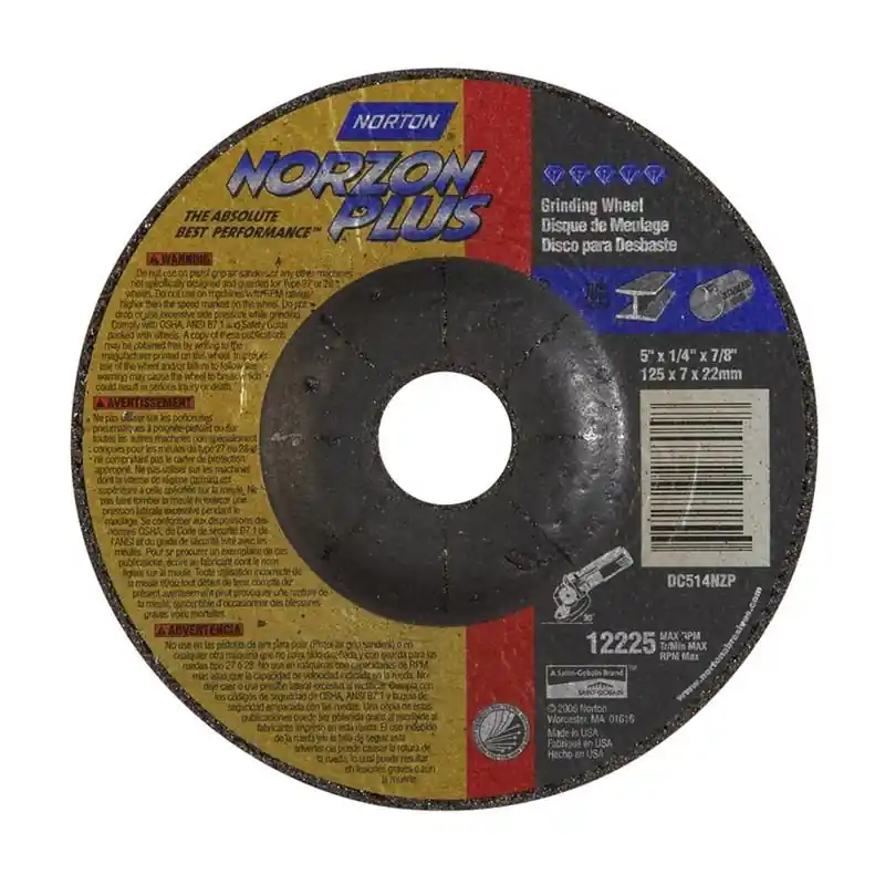Norton 66252843334 NorZon Plus SGZ Type 27 Grinding Wheel 5 in Diameter 1/4 in Thickness